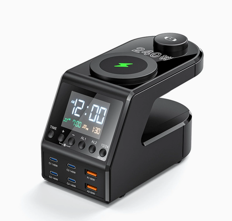 Multi-Device Wireless Charging Dock with Digital Clock
