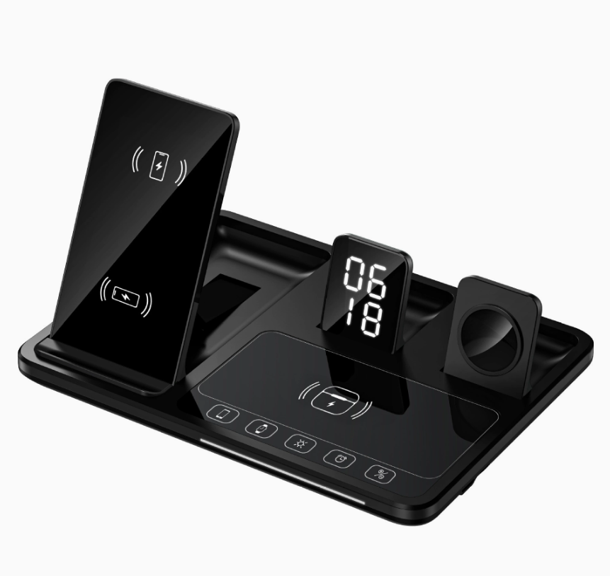 4-in-1 Wireless Charging Station with LED Clock